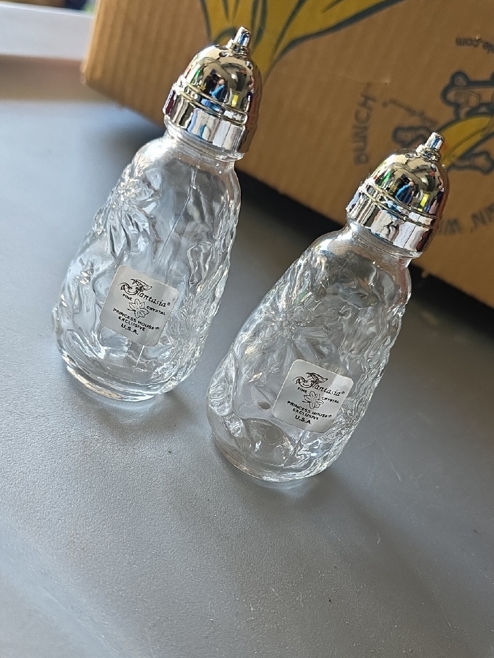 Princess House- pair of Clear Glass Salt & Pepper Shakers with Chrome Tops